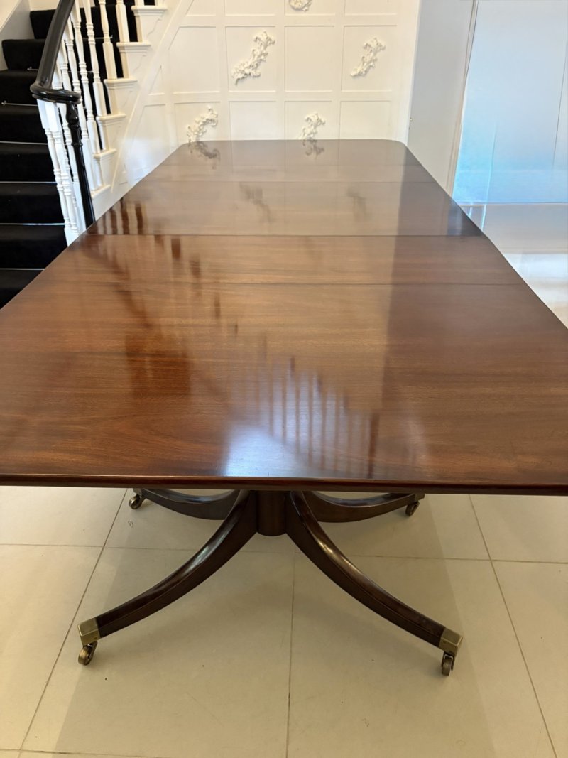 Large Antique Edwardian 18 Seater Superb Quality Figured Mahogany 3 Pilar Dining Table - Image 12